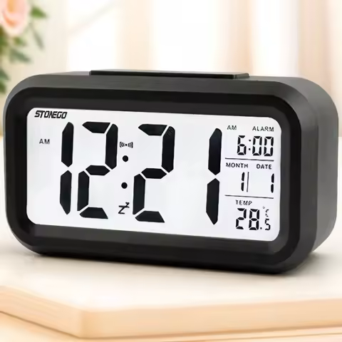 Always On LED Digital Alarm Clock with Temperature Display Mini Music Backlight Snooze Mute Calendar