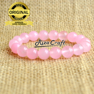 Gelang Batu Akik Wanita Rose Quartz Pink Merah Muda ASLI Alam Natural Unik Etnik Cantik