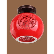 Balcony Red Lantern Red Balcony Light Aisle Entrance Ceiling Light Foyer Walkway Light Chinese Ceram