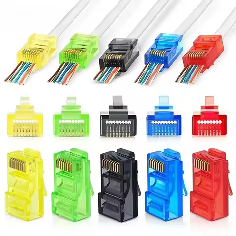 50PCS RJ45 Cat5e Pass Through Connectors Assorted Colors EZ to Crimp Modular Plug For Solid Or Stran