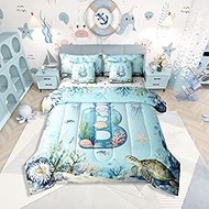 Erosebridal Cartoon Axolotl Twin Comforter Set 7 Piece Cute Blue Initial Letter B Bedding Set for Ki
