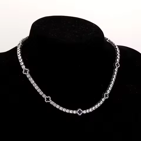 Magicop Diamond Four Le Clover Tennis Nelace Copper Embedded Diamond American Hip Hop Trendy Women L