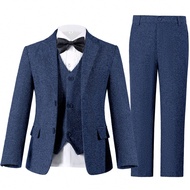 3pcs Tween Boy Gentleman Suit Set Jacket Vest Pants Elegant And Versatile Outfit For Formal Occasion