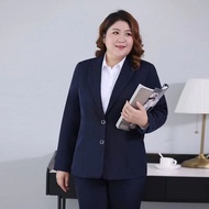 Fat Women Navy Blue Oversize Blazer Pant Set office lady Plus Size Loose Thin Business Formal Suit Long Sleeve Work Shirt