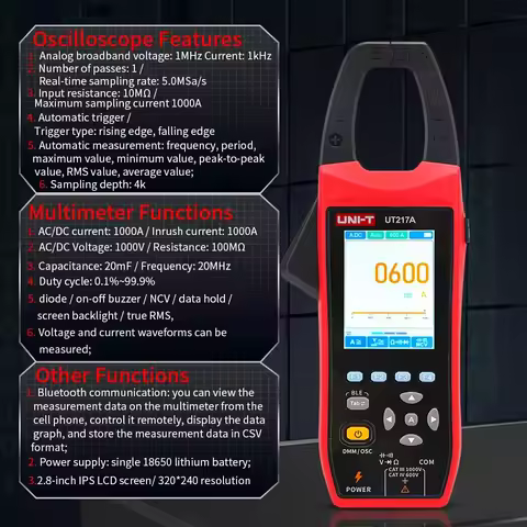 UNI-T UT217A UT217B Oscilloscope Clamp Meter with Bluetooth Current Voltage Waveform Amplitude Frequ