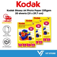 Kodak Premium A4 Glossy Photo Paper 230gsm 20 sheets/pack For Inkjet Printer (Waterproof, Vibrant Co