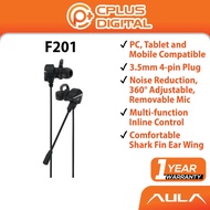 AULA F201 Wired Gaming Earphones Noise Reduction Mic Adjustable Removable Mic Multi-function Inline 