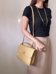 中古美品 Bally 羊革手提包 風琴包 高級黃 斜背包