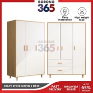 Borong365 Wooden Cabinet Wardrobe Drawer Almari Baju Kayu Kabinet Door Open Cupboard Closet Clothes Hanging Rack 木制衣橱