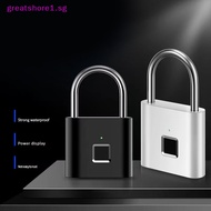 GREATSHORE Smart Fingerprint Padlock Waterproof Biometric Fingerprint Keyless Door Lock USB Rechargeable Security Padlock For House Unlock SG