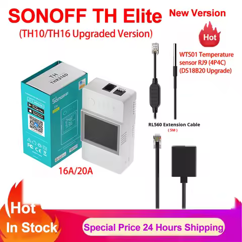 Sonoff TH Elite 16A 20A Wifi Smart Temperature and Humidity Switch WTS01 THS01 RL560 Sensor Via eWel