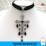 LUMINISCENCIA Choker Necklace, Large Cross Pendant Vintage Look Goth Cross Choker, Fashion Accessori