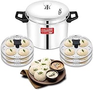 Classic Essentials Stainless Steel Idli Cooker, Idly Maker with 6 Plates, 24 idlis, Induction Base, Silver Induction &amp; Standard Idli Maker (6 Plates, 24 Idlis)