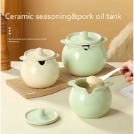 [Fast Shipping]Lard Jar Household High Temperature Resistant Ceramic Jar with Lid Kitchen Oil Salt S