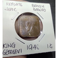 Malaya British Borneo Old Cooper Coin King George VI 1 Cent Year 1941 i ( Keydate) - Almost Uncircul