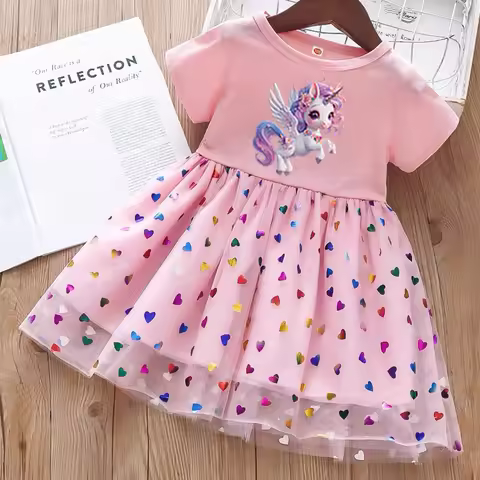 Unicorn Summer Love Princess Dress Love Children's Dress Children's Cartoon Clothing 2-8Y