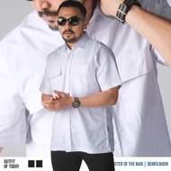 DGM Kemeja Polos Putih Double Pocket Pendek Katun Twill 30s Premium Workshirt Kemeja Kerja 059 B