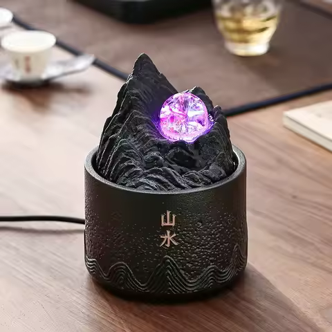 Zen Relaxation Tabletop Feng Shui Ball Water Fountain With LED Light Mountain River Desktop Fountain