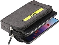 DFV mobile - Multipurpose Horizontal Belt Case 2 Compartments Zipper for Sony Xperia XZ-Compact (2017) - Black (15x8cm)