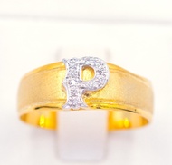Happy Jewelry แหวน ตัวอักษร P ทองแท้ 9k 37.5% เพชรเกสร AL107