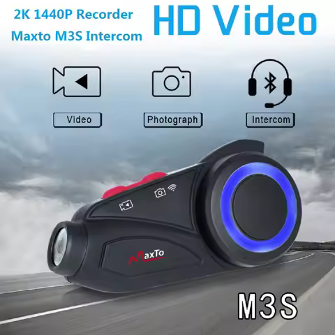 MAXTO M3S Motorcycle Camera Video Recorder 2k 1440P Helmet Intercom Group 6 Riders Bluetooth Wifi M3