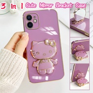 Casing for iPhone 12mini 7Plus 8plus SE2020 Case iPhone 6/6s Case iPhone 6p/6s Plus Shockproof Cover 6D Plating Hello Kitty Mirror Folding Bracket Ring Soft Phone Case