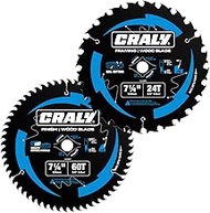 CRALY 7-1/4 Inch 24&60 Teeth Wood Cutting Framing/Fine Finish Circular Saw Blade, 5/8 Inch Arbor, Ca