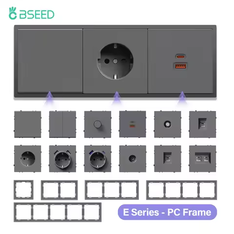 BSEED 1/2Gang Wall Switches Dimmer TV/ST/CAT6 Function Parts EU Type-c USB Sockets Plastic Frames DI