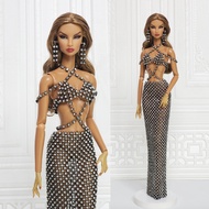 Doll Set Handmade Black Metal Mesh Crystal For Barbie Fashion Royalty Silkstone Poppy Parker Nuface 