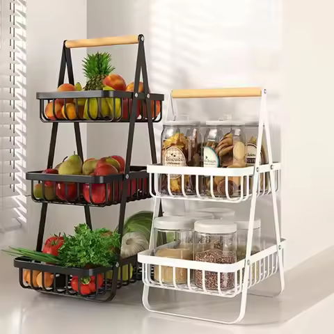 2-Tier Design Portable Fruit Basket 3-Tiers Design Versatile Kitchen Organizer Holder Organizer Spac