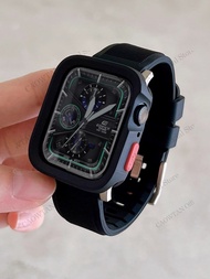 สายรัดซิลิโคนอ่อนและ Tpu เคสสำหรับ Apple Watch Ultra 2 Band 49มม. 45มม. 41มม. 44มม. 40มม. สร้อยข้อมือกีฬายาง IWatch Series 9 8 7 6 5 4