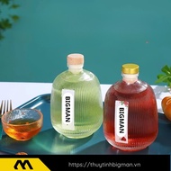 Beautiful glass bottle with striped wooden lid, aluminum lid, capacity 375ml and 500ml - Bigmanstore