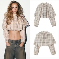 Beige Plaid Crop Blouse 80135 Women Blouse