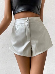 SHEIN BAE 女性夏季時尚休閒短皮褲