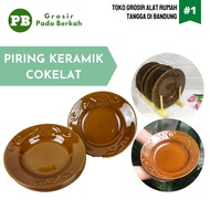 Piring Makan Keramik Cokelat Piring Ukir Keramik Piring Ukir 1 lusin