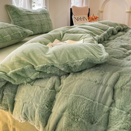 Faux Rabbit Fur Autumn Winter Warm Duvet Cover Set with Bed Sheet Quilt Cover and Pillowcase Queen P