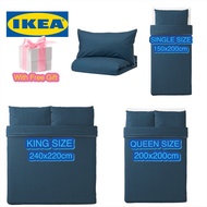 KUNGSBLOMMA IKEA Duvet cover/pillowcase,Sarung Duver/Bantal,dark blue/white