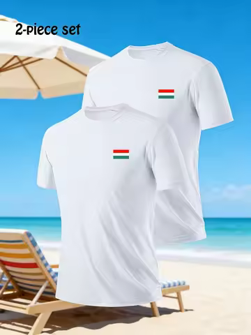 2 Pieces Summer Mens T-Shirt Cotton O-Neck Short Sleeve Outdoor Fitness Run Sports Shirt Comfortable
