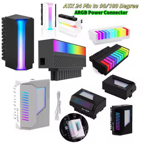 ATX 24 Pin 90/180 Degree Modular 5V 3Pin ARGB Power Plug Adapter Power Supply Cable for Desktop Main