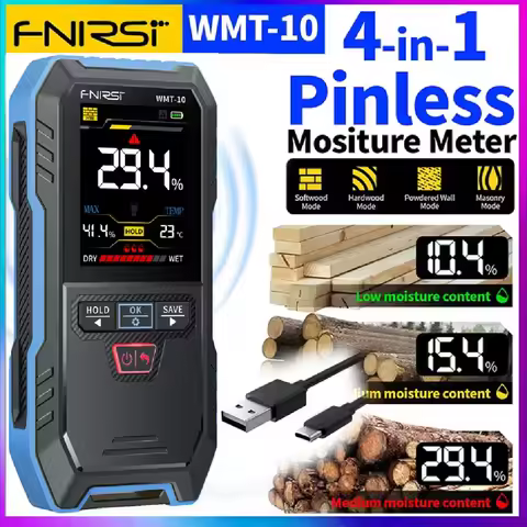 FNIRSI WMT-10 Rechargable Wood Moisture Meter 17mm Support Data Hold Record Humidity Wall Detector f