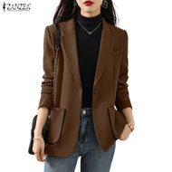 ZANZEA Women's Korean Style Business Blazer - Long Sleeve with Pocket