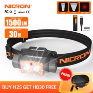 NICRON Flashlight H25/H28 Rechargeable headlamp 1500lumens/1600lumens Spot/Flood/red laser lighting