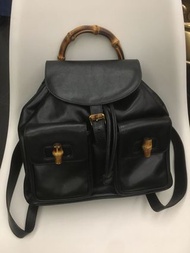 🈹超罕有勁靚全皮大size Gucci black colour leather big large size backpack bamboo bag 大背包 男女合用 男裝 型格 黑色 全皮背囊 