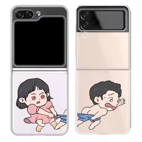 Cartoon Couple Case for Samsung Galaxy Z Flip 6 ZFlip 5 7 Transaprent Clear Paired Cover for Samsung