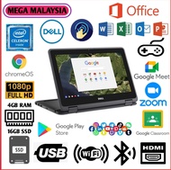 DELL 11 3189 X360 Degree Touch Screen Intel Celeron N3060 4GB RAM + 16+32GB SSD 11.6 Display Size || Google Playstore Chromebook Laptops/Chrome OS