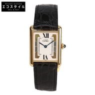 卡地亞 925 Must Tank Vermeil LM 白色錶盤石英錶，皮革錶帶 [二手]