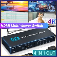 HDMI Multi viewer Switch 4x1 HDMI Quad Seamless Switcher 4 in 1 Out Support 1080P 5 View Modes for PS4 Camera PC to TV Monitor