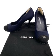 ☆ Chanel 香奈兒 Navy Canvas Heels #36.5 深藍色帆布高跟鞋36.5碼 100%真品