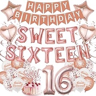 Sweet 16th Gold Decoration Set - 41 Pieces Birthday Girl Party Decoration Set with Balloons, Banner,