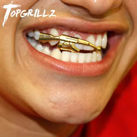TOPGRILLZ New Fit Pure Gold Color Plated Hip Hop ak 47 Rifle Grillz Cap Top Grills AK Gold Grillz
